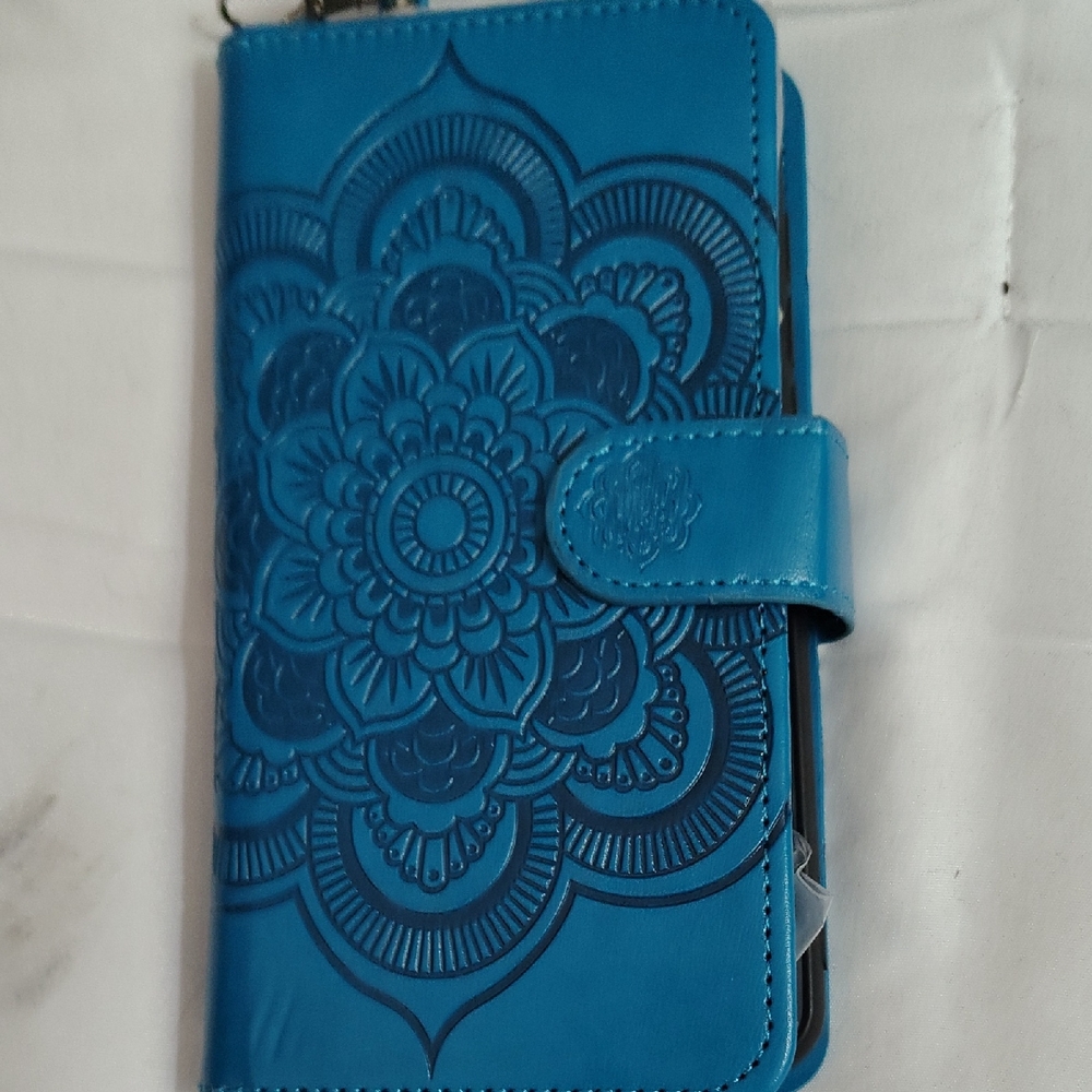 Blue Embossed Floral Phone Wallet Case